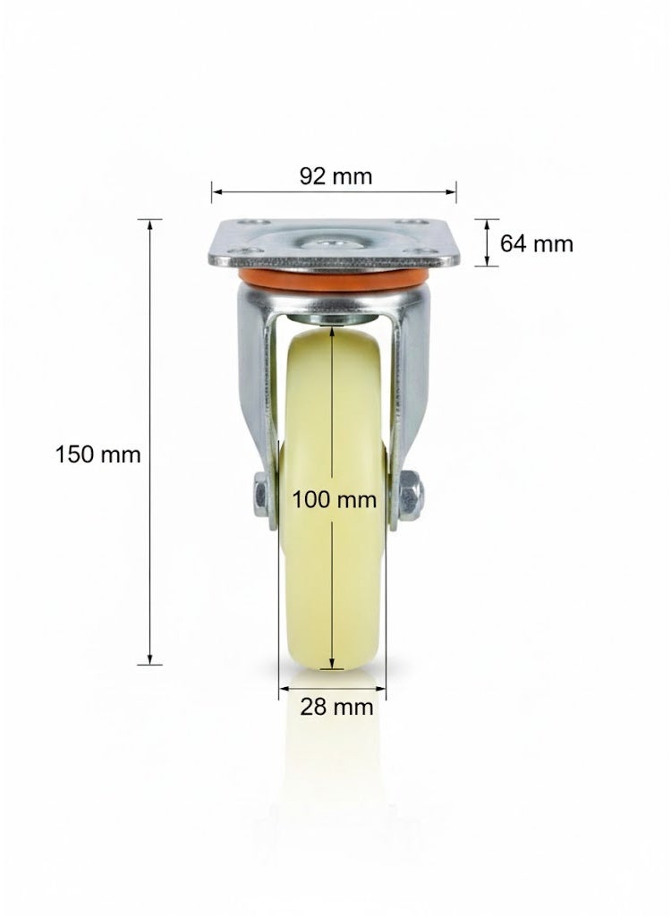 4" High Quality Material Handling Equipment Heavy Duty Nylon Caster Wheels pack of 4 Pcs 2 With Brakes and 2 Without Brakes - Image 2